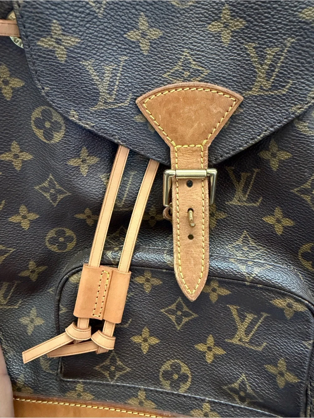 Louis Vuitton Monogram Canvas Drawstring Backpack with Tan Trim